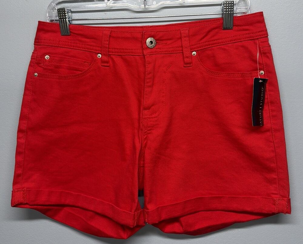 Signature Studio NWT Women's Red (Formula One) Denim Shorts - Sz 10 / 5” Inseam
